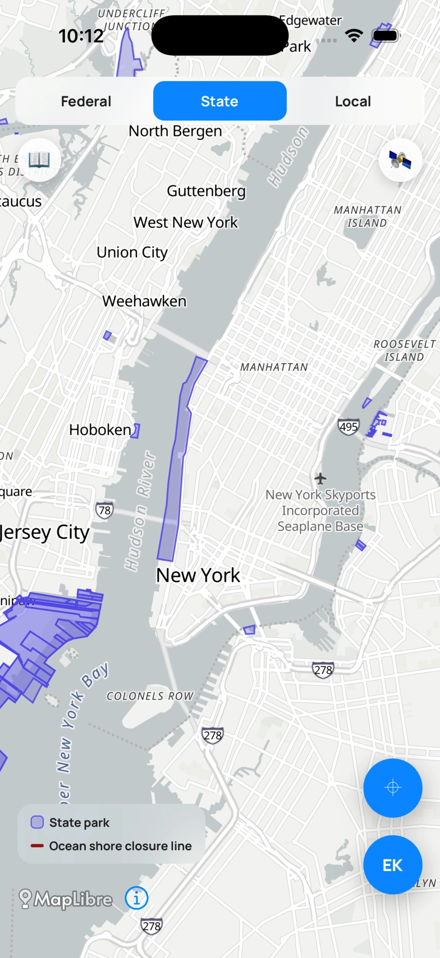 AirClear State tab: state park land over New York